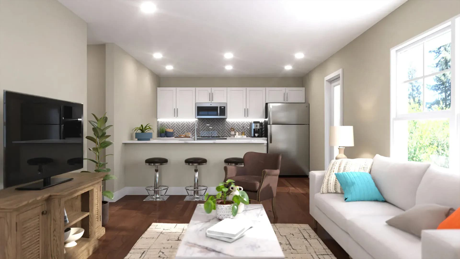 Living room in a Pointe Grand cottage home