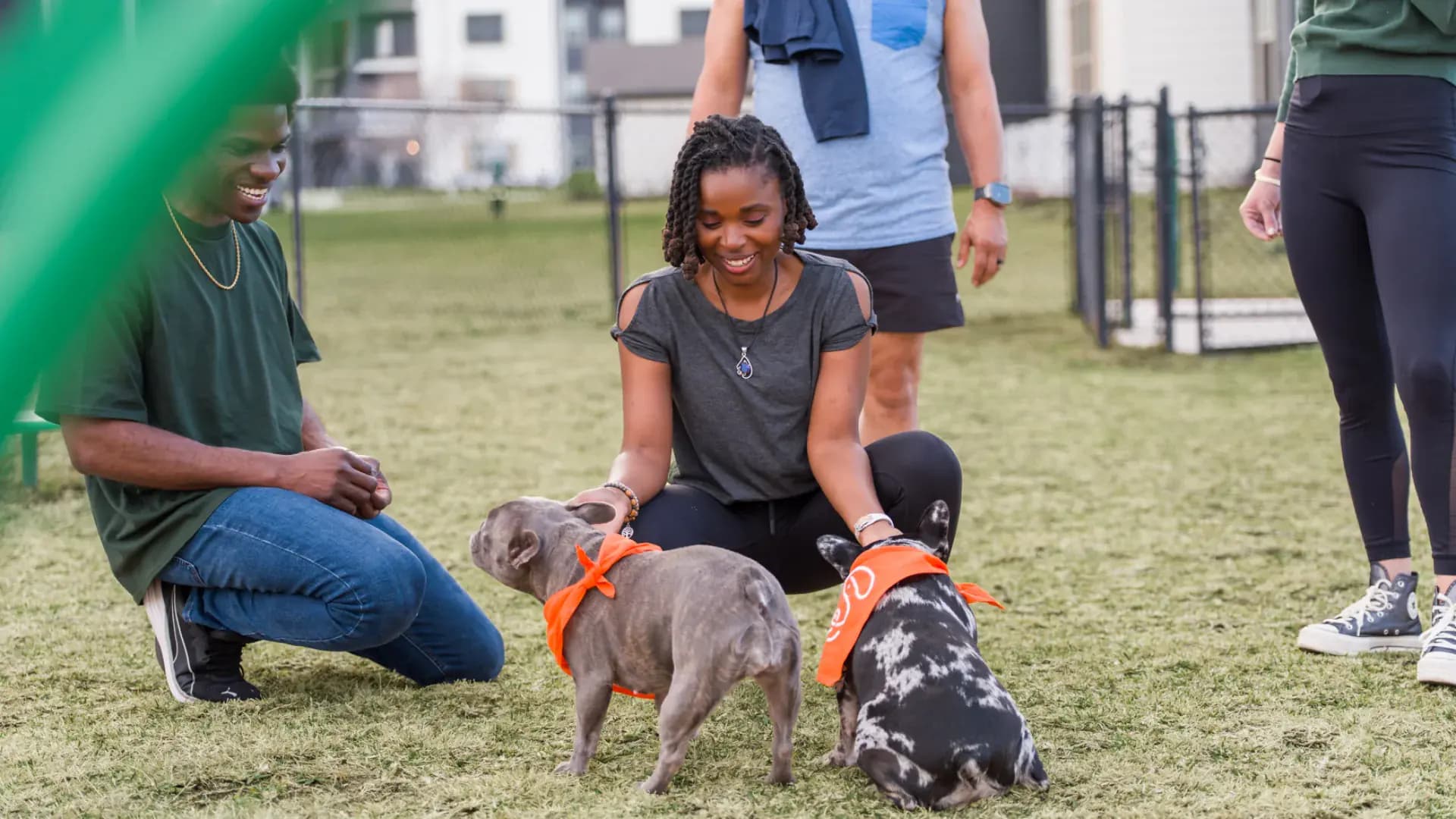 Residents and their dogs at a Pointe Grand community